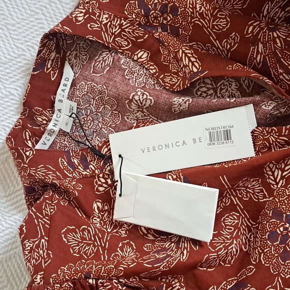 NWT Veronica Beard Women Swedie Rust Floral Print Tiered Button-Up Midi Dress 10 - Picture 9 of 9